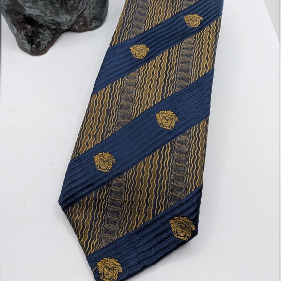 Versace Blue and Gold Medusa Head  Tie - Picture 3 of 7